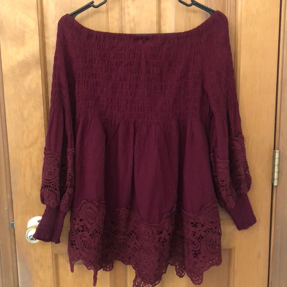 Off Shoulder Wine Smock Top - Picture 6 of 8